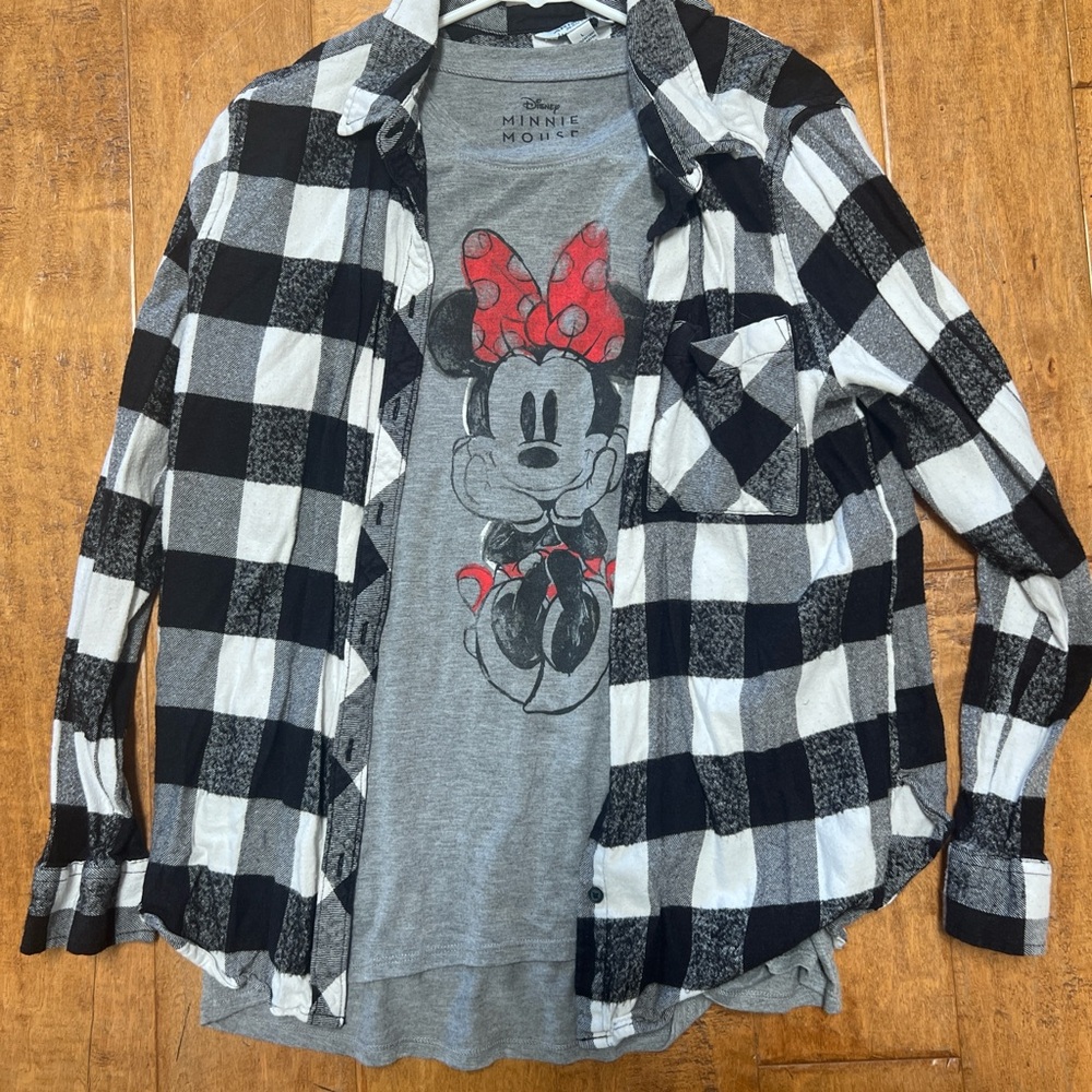 Disney Minnie Mouse Plaid Shirt for Juniors - Black and Gray